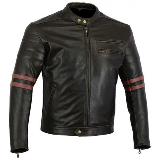 CNELL Cafe Racer Twinstripe Leather Jacket (JLMRS)